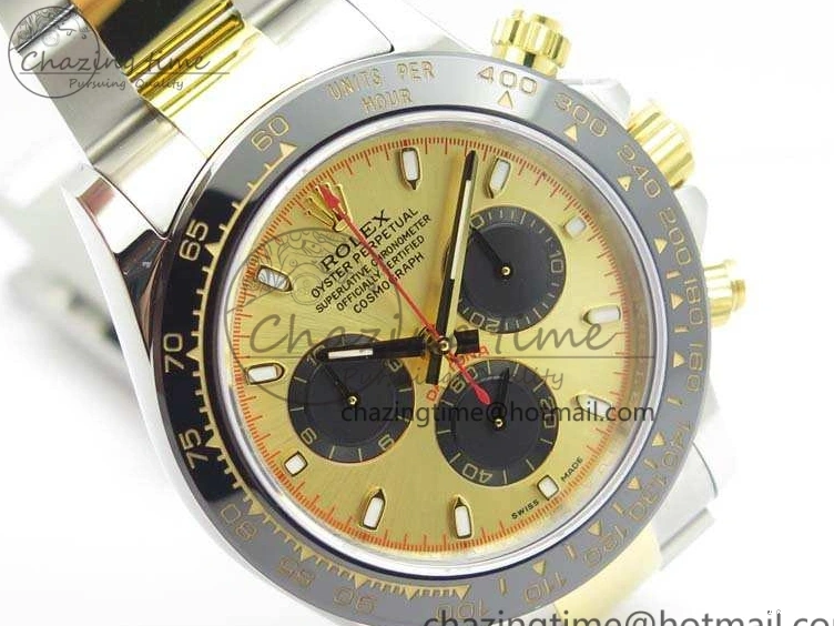 1230 FlexibleFit Daytona SS YG Ceramic Bezel JH Best Edition Gold Dial On SS YG Bracelet A 3528